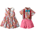 Kids' hong kong style floral shirt performance costume, boys' street dance outfit, runway dress, boys' host outfit, children's day performance costume
