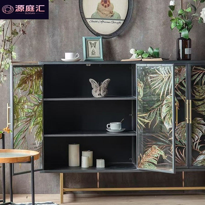 American enamel painted glass door storage cabinet shoe cabinet for home restaurantaccessible luxury entrance cabinet iron storage sideboard