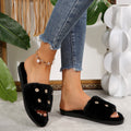 amazon ins one-word cotton slippers winter home plush slippers women's indoor and outdoor flower fur slippers wholesale