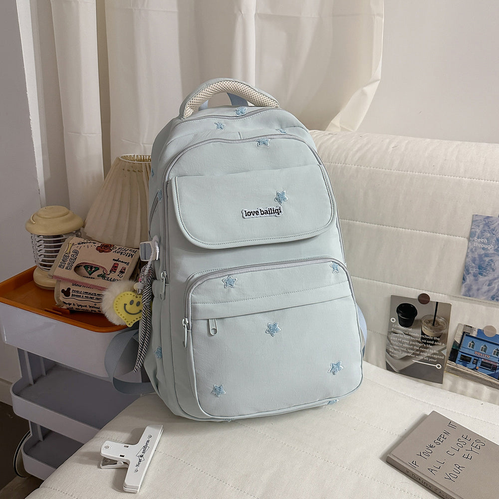 Schoolbag girl casualeasiest for match backpack college student middle school cute embroider star backpack travel backpack