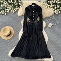 French chic red peter pan collar lace patchwork dress - women's  autumn commute elegant pleated skirt