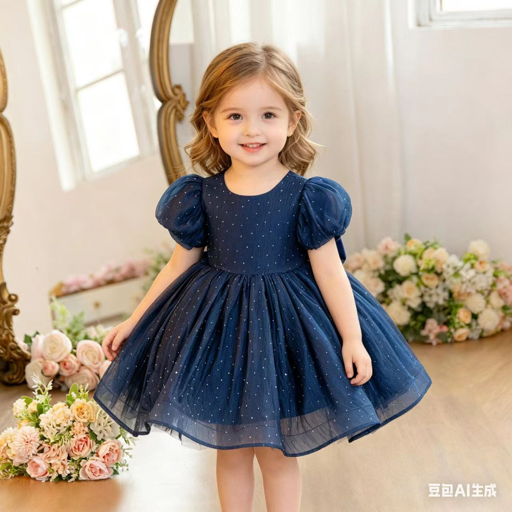 Girls' backless dress - new spring collection, european & american style, holiday party dress, kids' chic puff sleeve princess dress - cross-border e-commerce