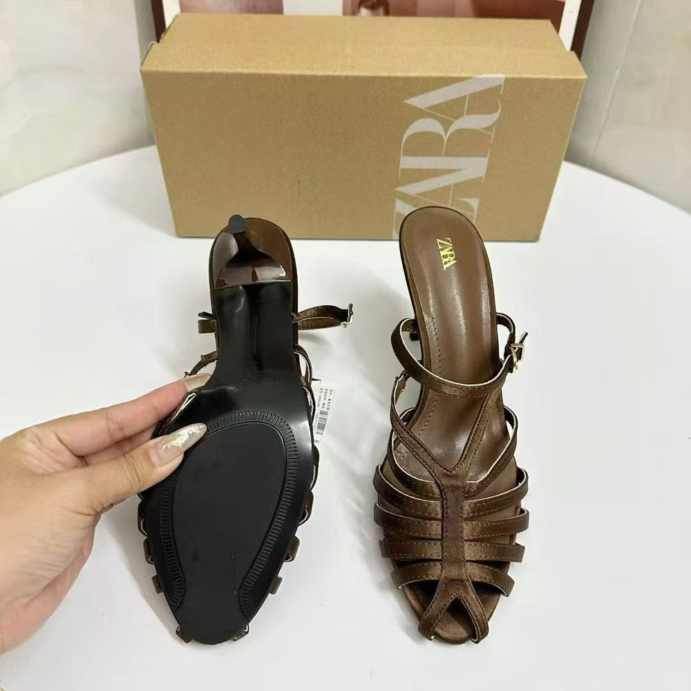 Za's 2025 new women's shoes: low-heeled, elegant, socialite-style pumps with closed toe, low-cut design, and ankle strap