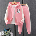 Children's long-sleeved hooded contrasting color a-line suit
