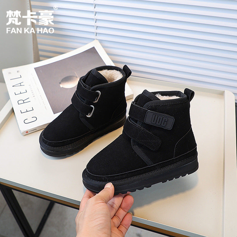 Kidsfleece-linedthickened snow boots autumn winternew arrivalfashion student cotton shoes boys and girls double velcro short boots