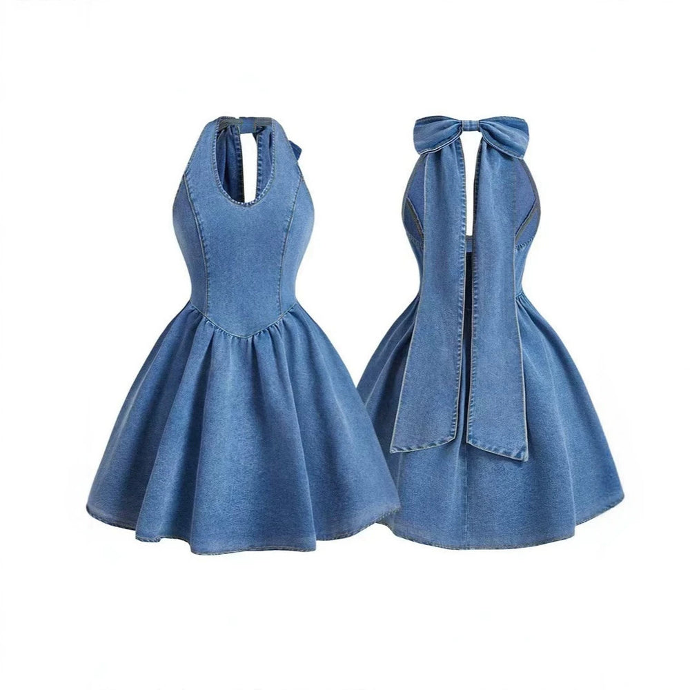 Fashion cross-border export  denim dress women's bows suspender tutu skirt fashion waist skirt women