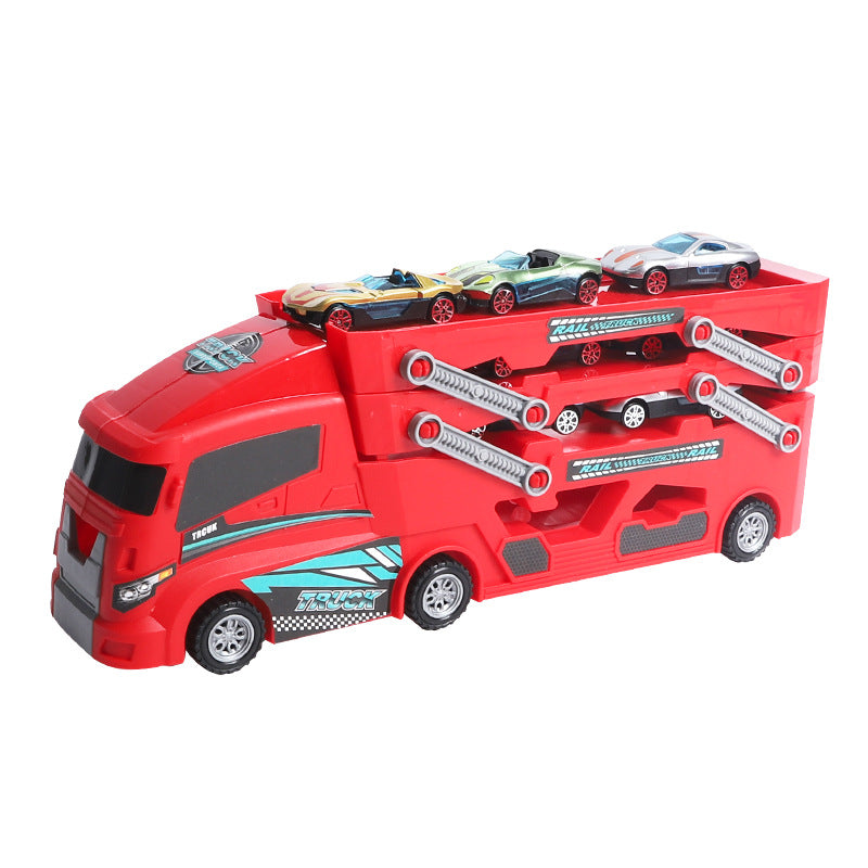 New arrival cross-border deformation kids folding ejection toy car container transport truck sliding transport male car engineering vehicle