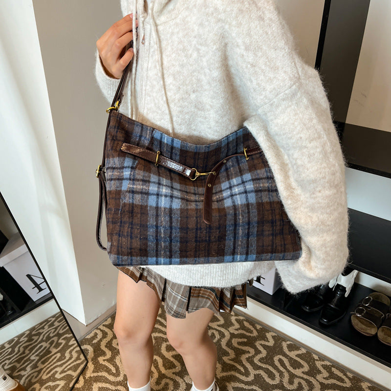 Plaid bag women's Korean version autumn and winter fashion backpack 2025 new niche high-end foreign-style messenger tote bag