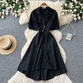 Commuting style polo collar short-sleeved shirt dress women's summersense of design waist slimming look a-line skirt summer