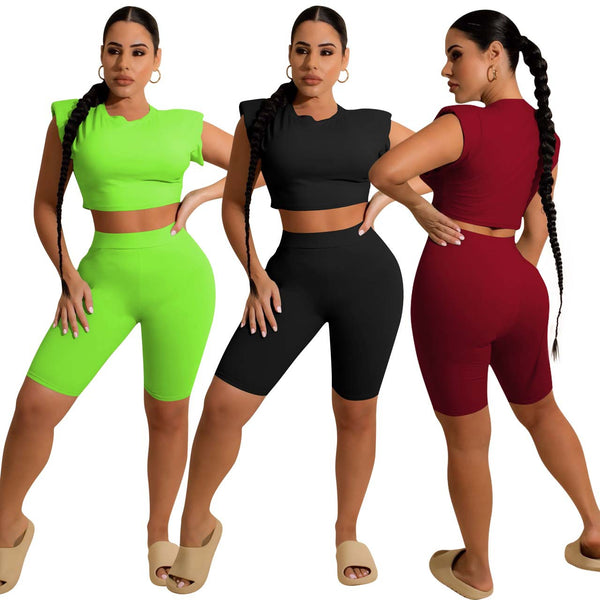 YD8567-D10 special products are non-refundable and non-exchangeable, European and American women's clothing, fashionable and sexy waist solid color two-piece set