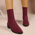 Export women's shoes  fashionknittingspring & fall single boots pointed thick heel women's flats thin boots women's mid-heeled short boots