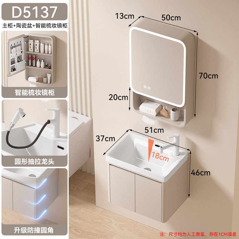 Small apartment bathroom cabinet toilet sink space aluminum storage bathroom cabinet combination ceramic integrated wash basin