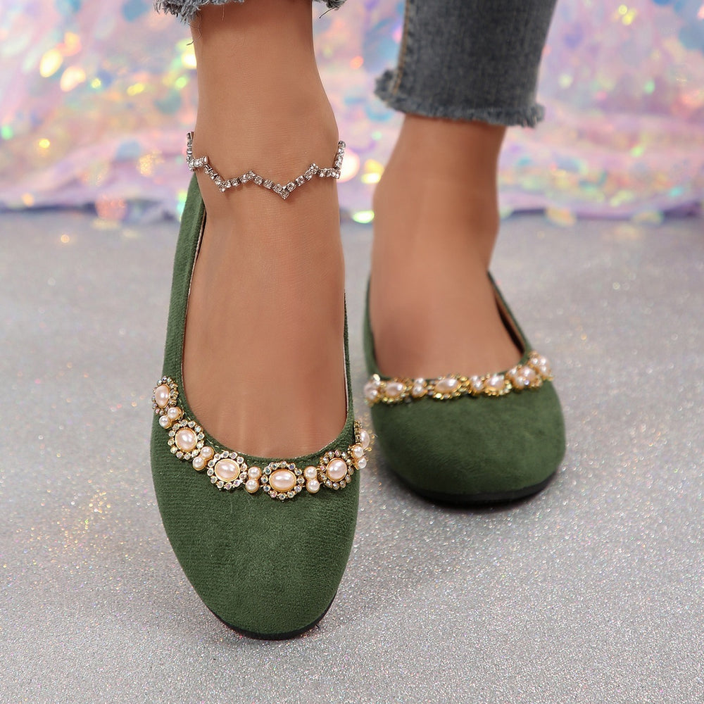 spring new fashion pearl rhinestone flat comfortable women's slip-on elegant low-cut versatile flats