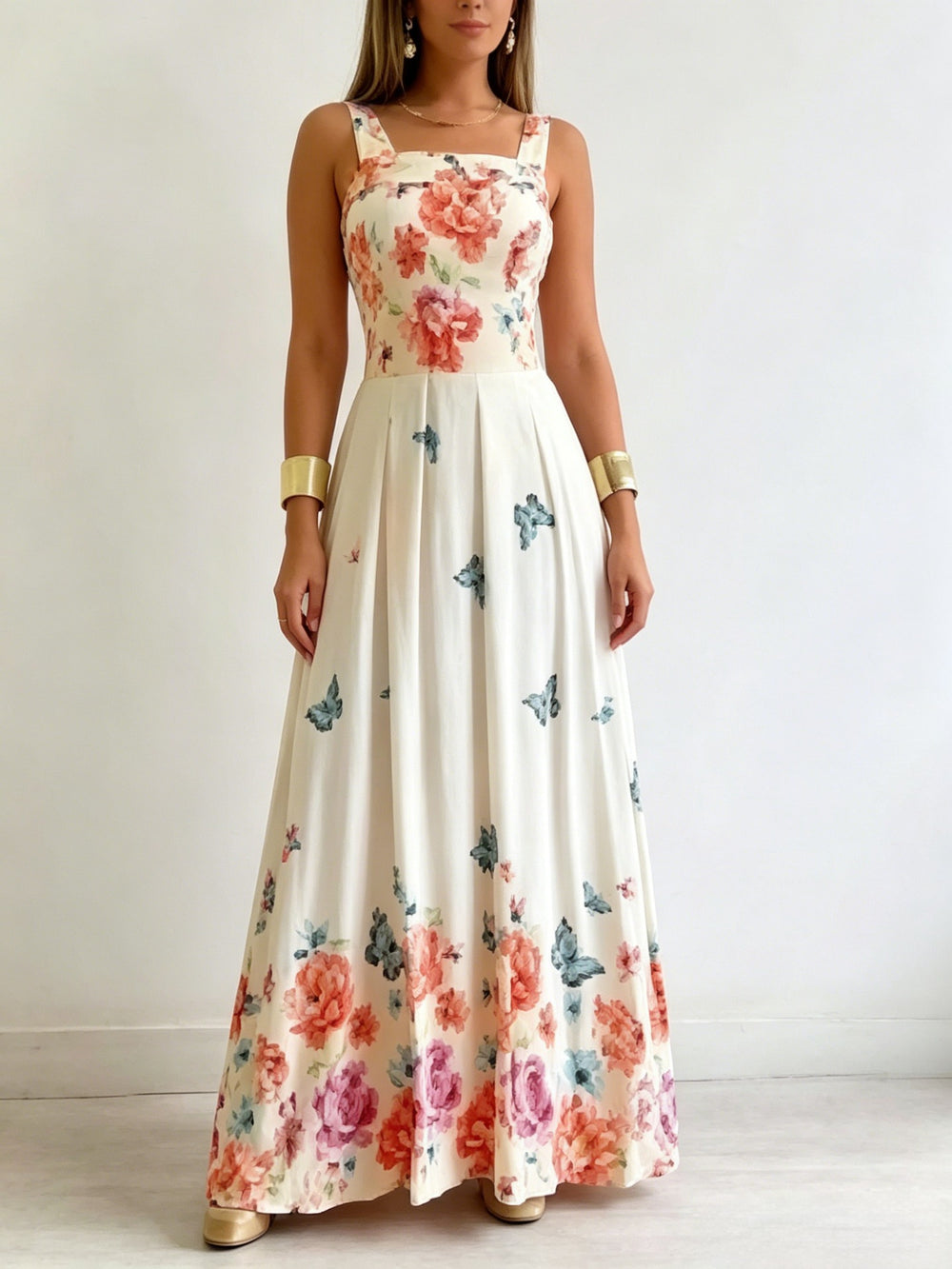 european and american cross-border women's floral print cami dress