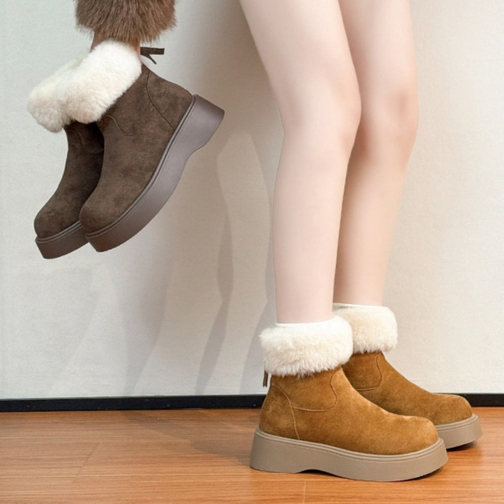 Retro suede thick soleboots women's 2025winternew arrivalfleece-linedheattech snow boots birkenstock shoes cotton shoes short boots