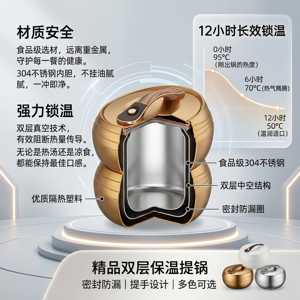 Food warmer 3pcs high-end thermal insulation box thermal insulation lunch box 4l-5l-6l food warmer export hot sale