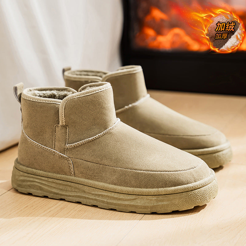 Northeastern snow boots for men winterfleece-linedheattech large cotton shoes for men fur all-in-one cold-proof bread shoes non-slipwaterproof