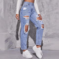Amazon  distressed jeans for women - new european and american trendy washed ripped high-waisted straight-leg pants