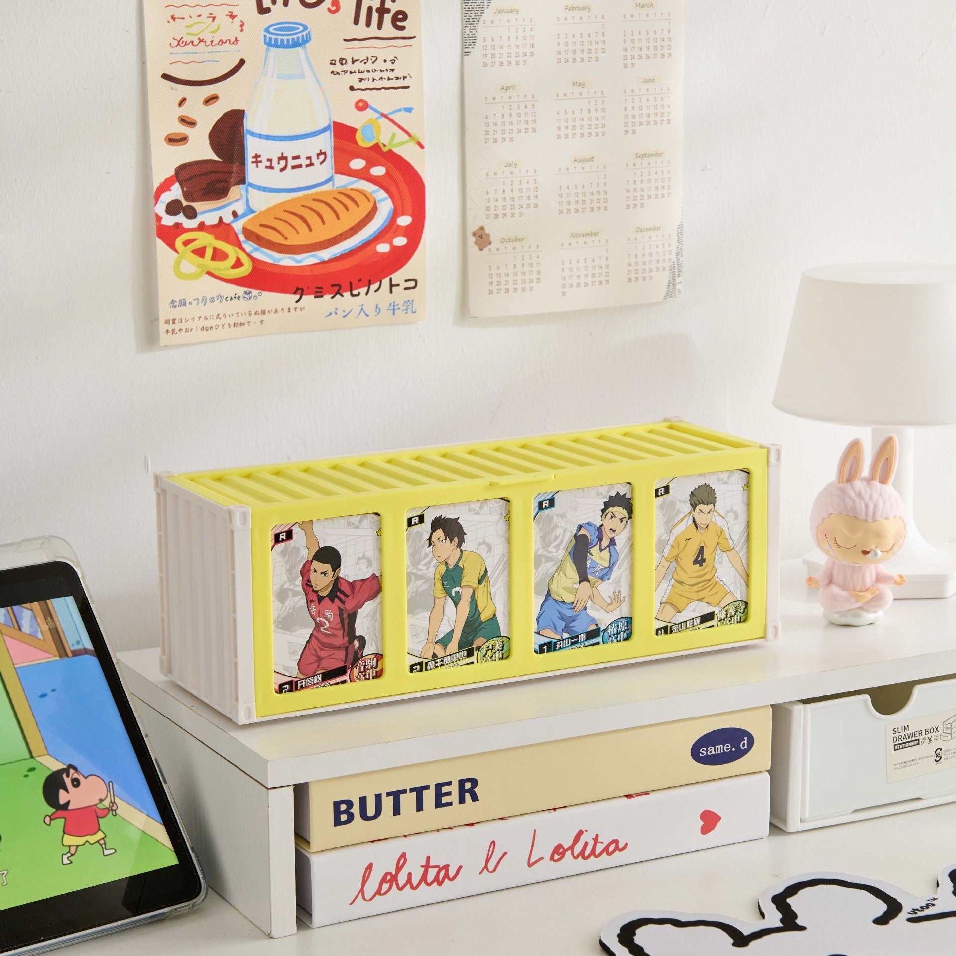 Card storage box Household large-capacity grid card storage display cabinet Cartoon animation blind box Animation card box