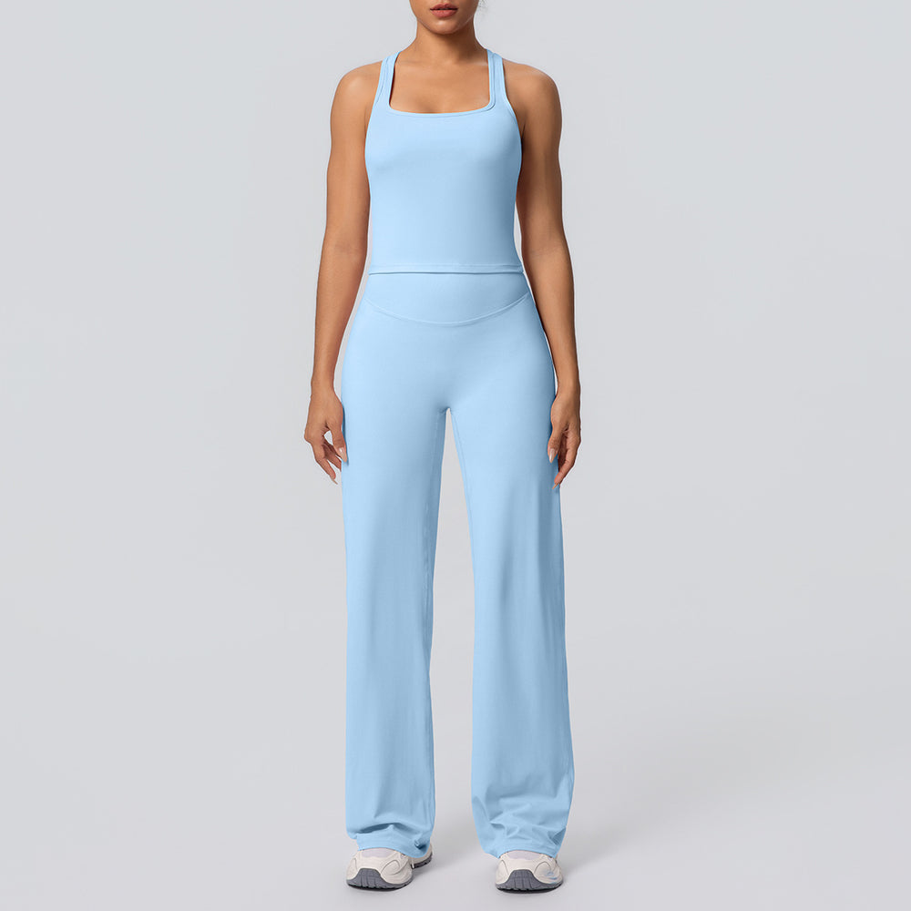 Outdoor casual running fitness yoga outfit - quick-dry, breathable, sexy racerback high-waisted straight-leg pants sports set