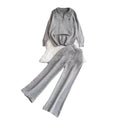 Fashionsuitfemalek-stylelong sleeves lapel looseknitting shirt sweatertwo-piece setcasualhigh waiststraight-legloose pants