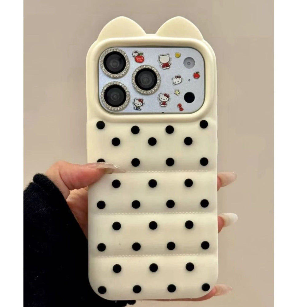 Cat ear custard polka dot puff compatible with apple 17 phone case simple soft and waxy iphone 16 side cat claw case 15