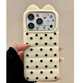 Cat ear custard polka dot puff compatible with apple 17 phone case simple soft and waxy iphone 16 side cat claw case 15