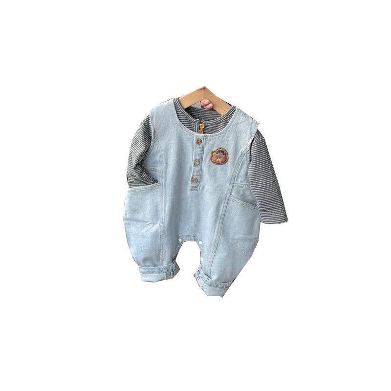 Baby and toddler overalls, baby boy denim rompers, autumn striped base layer, outdoor wear, overalls set, trendy