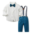 New british style boys' spring outfit: long-sleeved white shirt and suspender pants formal set - spring new arrivals for boys' clothing
