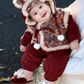 Winter girls' new year's outfit: new chinese style children's red fleece-lined thickened traditional tang suit set for the lunar new year