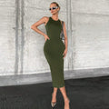 ready-to-ship european and american women's clothing,  spring/summer collection: solid color, slim-fit, sexy, cutout tank dress for export