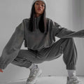 2025 spring/autumn hot-selling new women's amazon fashion solid color loose zip-up stand collar hoodie casual 2-piece set