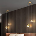 Modern minimalist black and gold half-round crystal double-light linear pendant lamp - italian style for bedroom, bedside, dining room, bar, and hotel