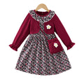 girls' floral knit patchwork dress top princess dress autumn ruffle collar new long sleeve children's wear