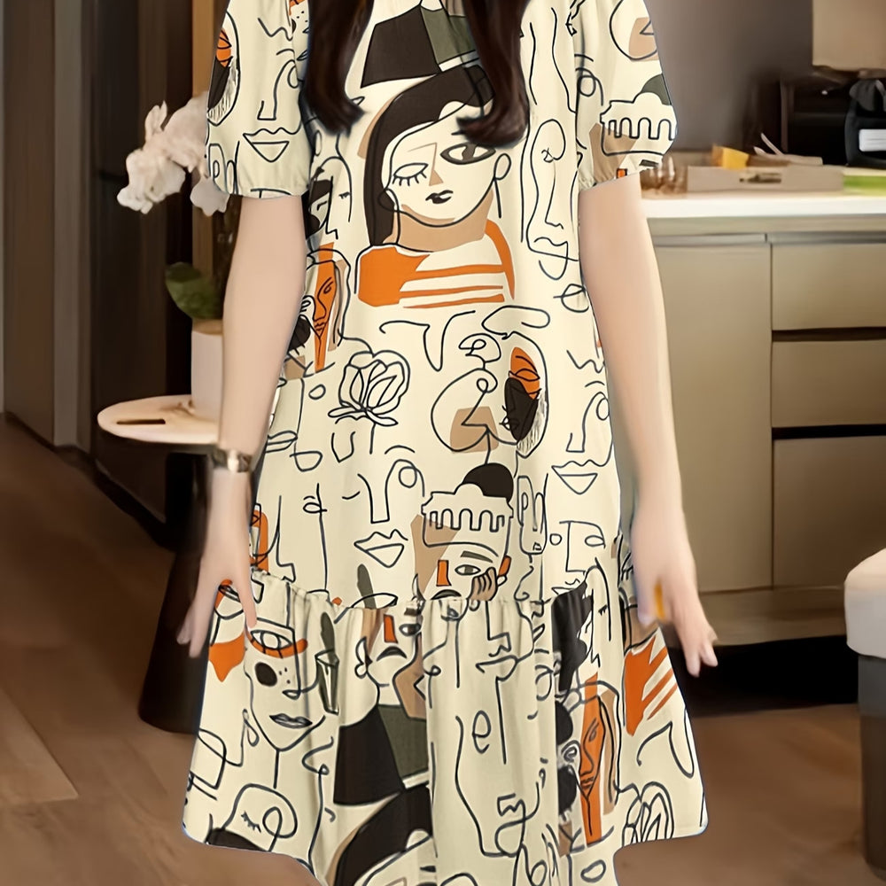 wholesale women's short-sleeved dresses, fashionable women's dresses for spring, summer, and autumn, new cross-border printed designs