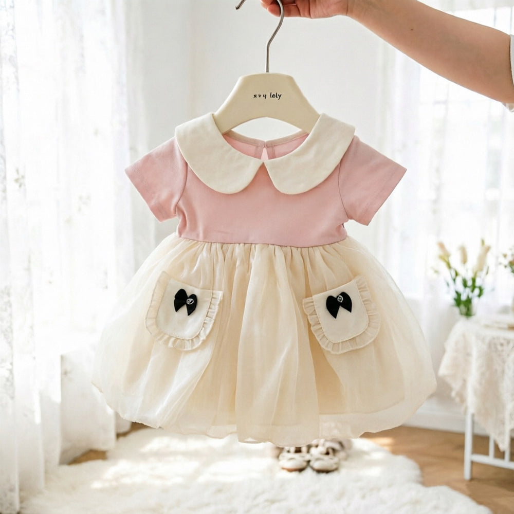 Girls' summer sweet short-sleeve peter pan collar dress -  summer collection - princess style - super cute tulip dress for little girls