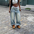 European and american style women's gradient washed wide leg jeans - high waist, relaxed fit, drapey, versatile, hip hop, vintage denim pants
