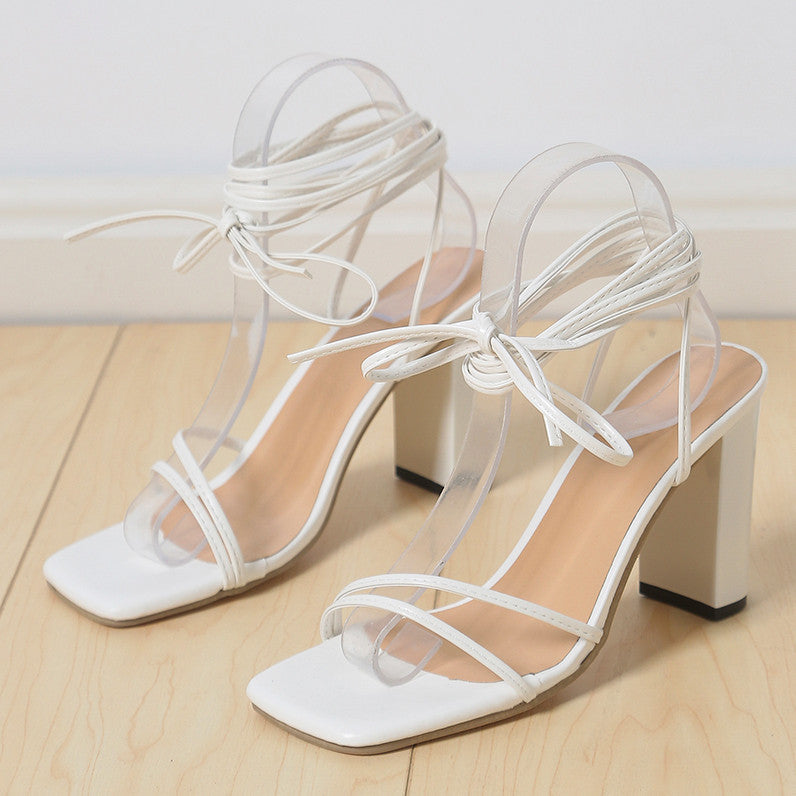 Chunky heel sandals women's european and american export plus size summer new square toe ankle strap european and american high heel sandals