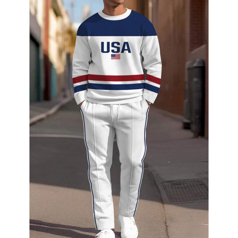 cross-border e-commerce 3d digital print men's autumn/winter new casual fitted long-sleeve hoodie and pants set