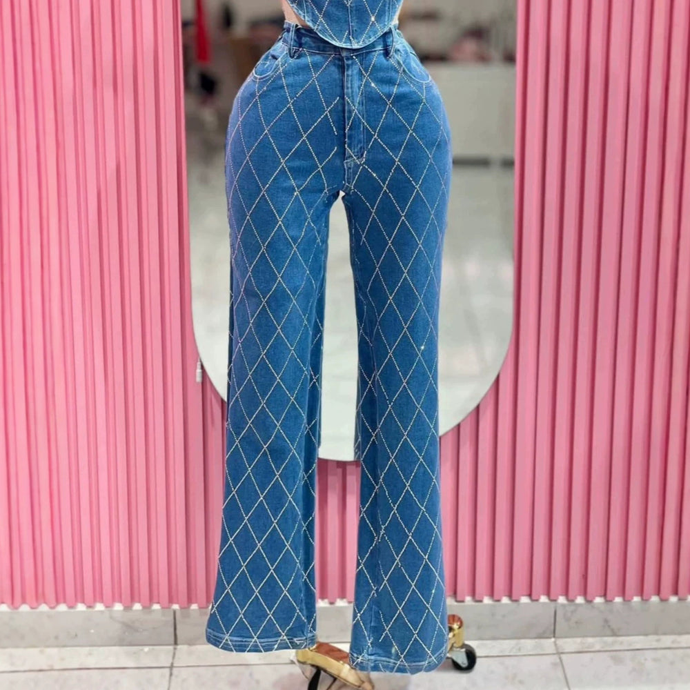 Women's sequinjeansboyfriend jeansloose pants hot diamond denim pants wholesale cargo jeans