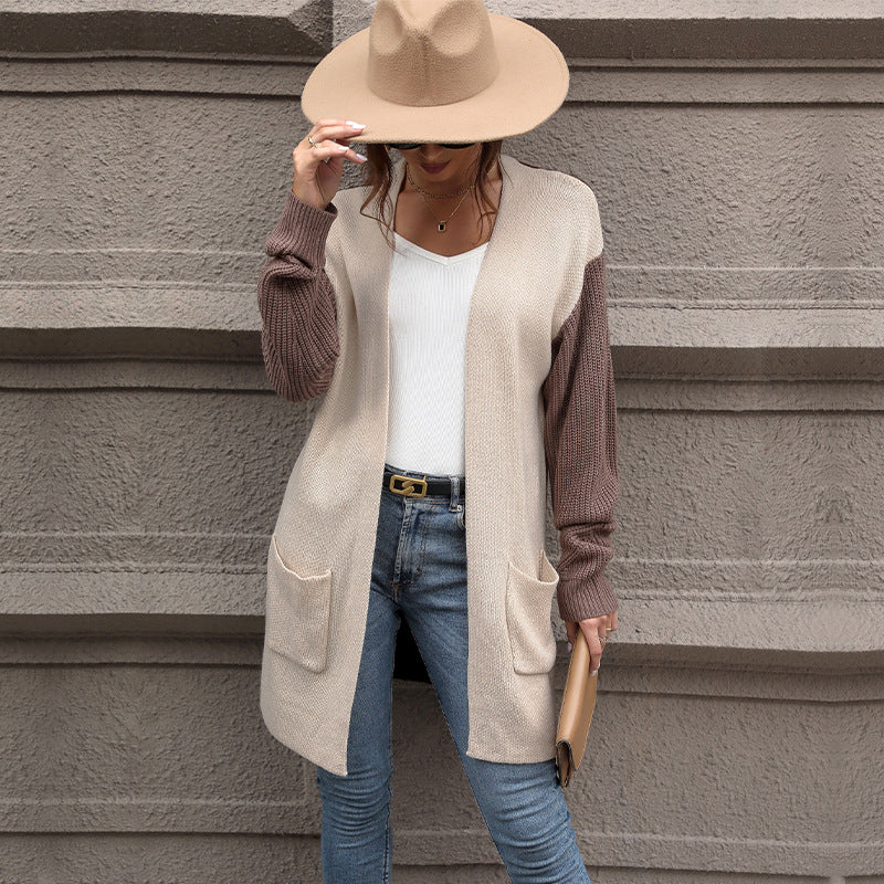 Independent Station Foreign Trade 2025 New European and American Autumn Women's Cross-border Long Sleeve Color Matching Sweater Cardigan Jacket