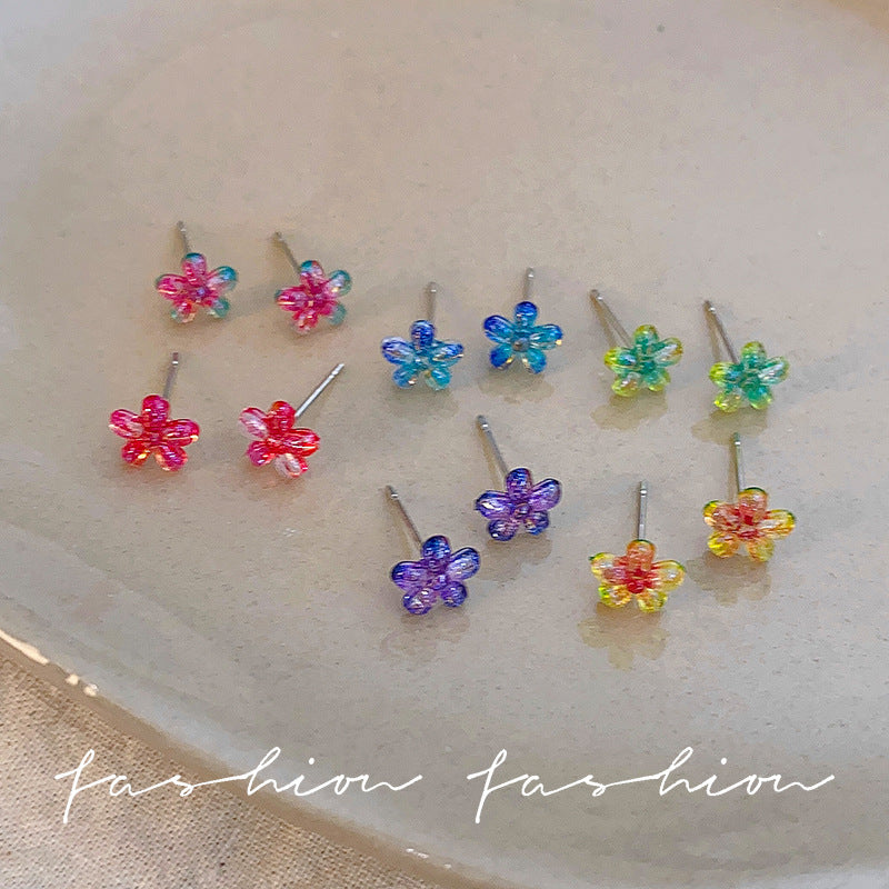 Colorful small flower exquisite ear bone nails for women, suitable for summer earrings, summer dopamine double ear piercing earrings