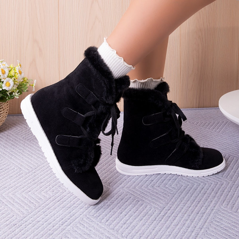 plus sizetie back snow boots for women winternew arrivalfashionfleece-lined short boots thickenedheattech women's cotton shoes
