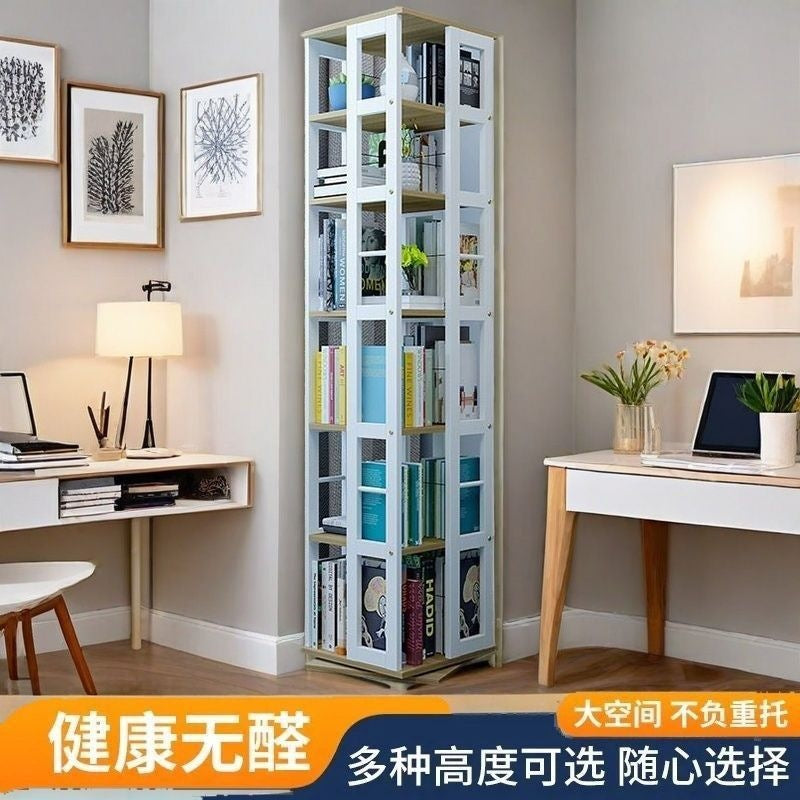 Rotating student bookshelf bookcase, mobile multi-tier kids storage floor rack, simple organizer, multifunctional living room shelf
