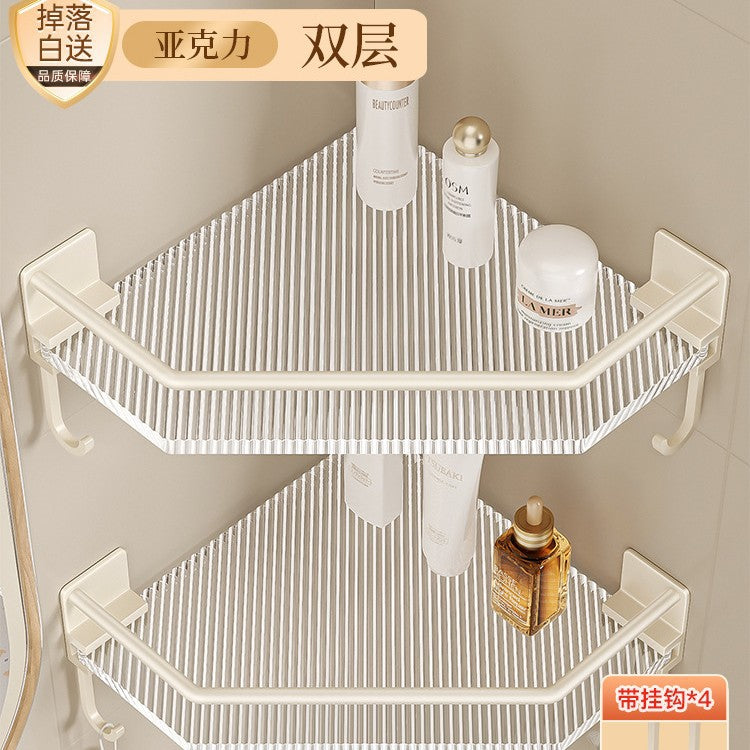 Bathroom shelf, toilet corner organizer, no-drill washroom storage, acrylic off-white tripod shelf