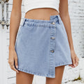 European and american cross-border e-commerce women's summer new arrivals:   washed button-decorated irregular denim skirt pants