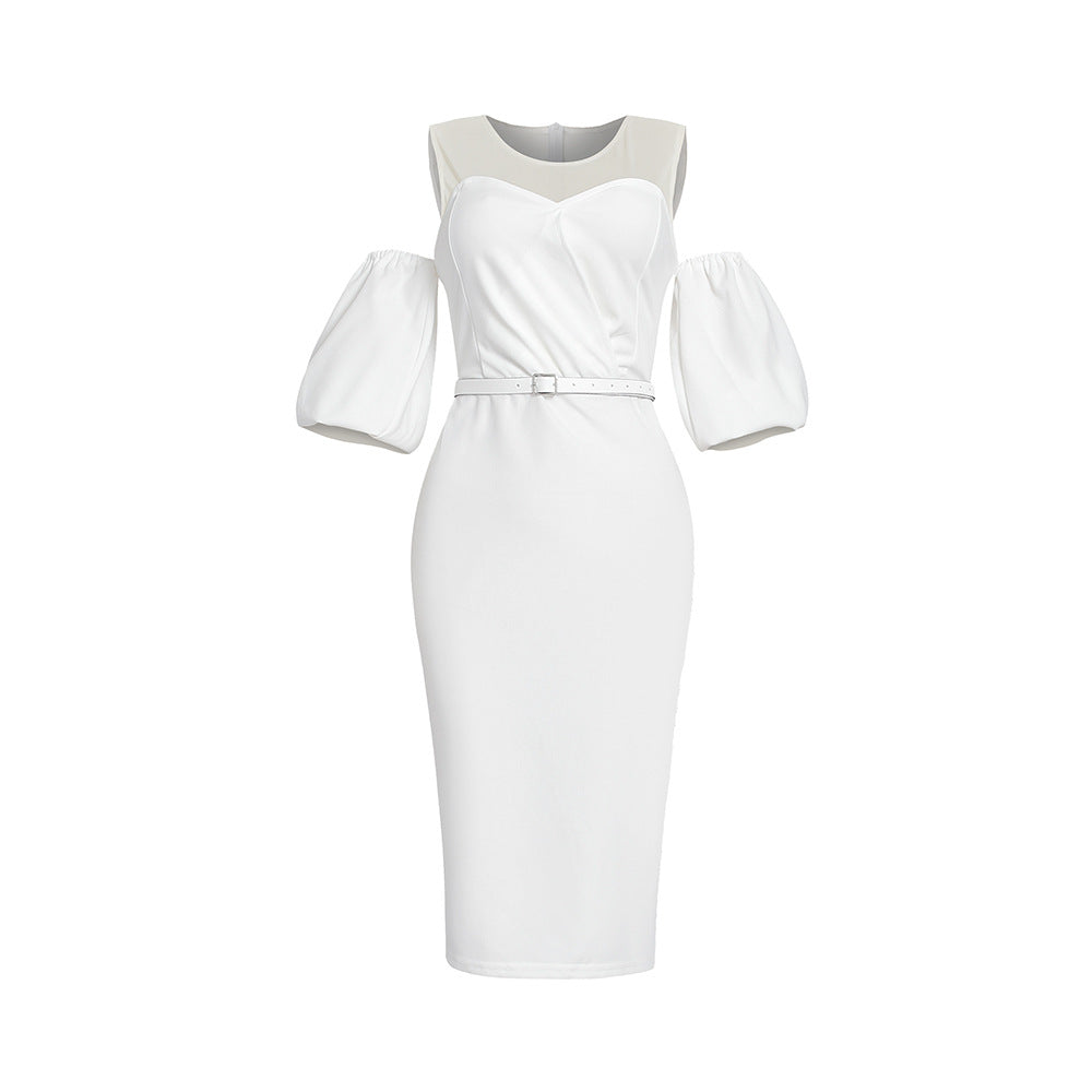 Plus size women's fashion: european & american style african-inspired dress - puff sleeve, off-the-shoulder, sexy bodycon midi dress with belt