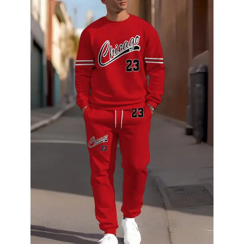 cross-border e-commerce 3d digital print men's autumn/winter new casual fitted long-sleeve hoodie and pants set