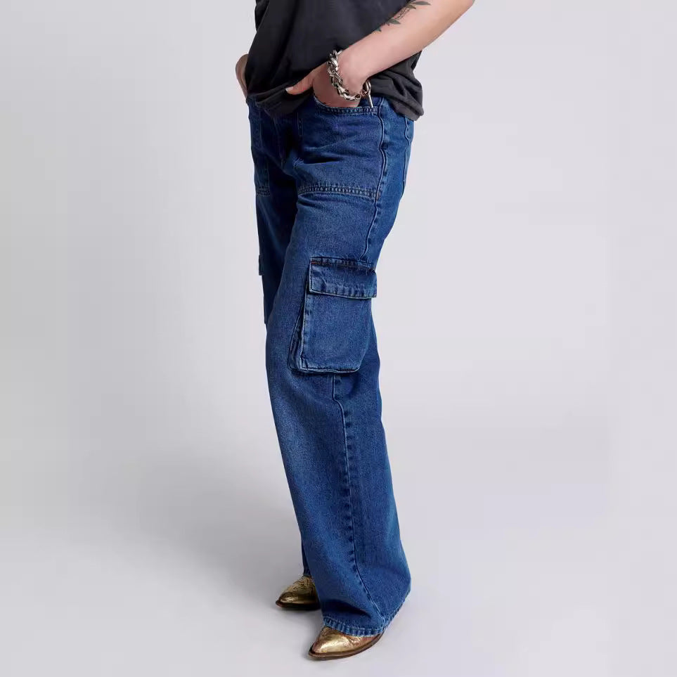 Temu multi-pocket jeans women's european and american washed workwear pants y2k style loose streetwear trendy jeans
