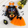 halloween girls' skeleton romper & skirt set - girls' long-sleeve mesh party outfit